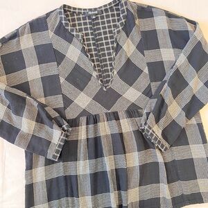 Madewell Boheme Popover Peasant Top Black White Plaid Peplum Womens Size M